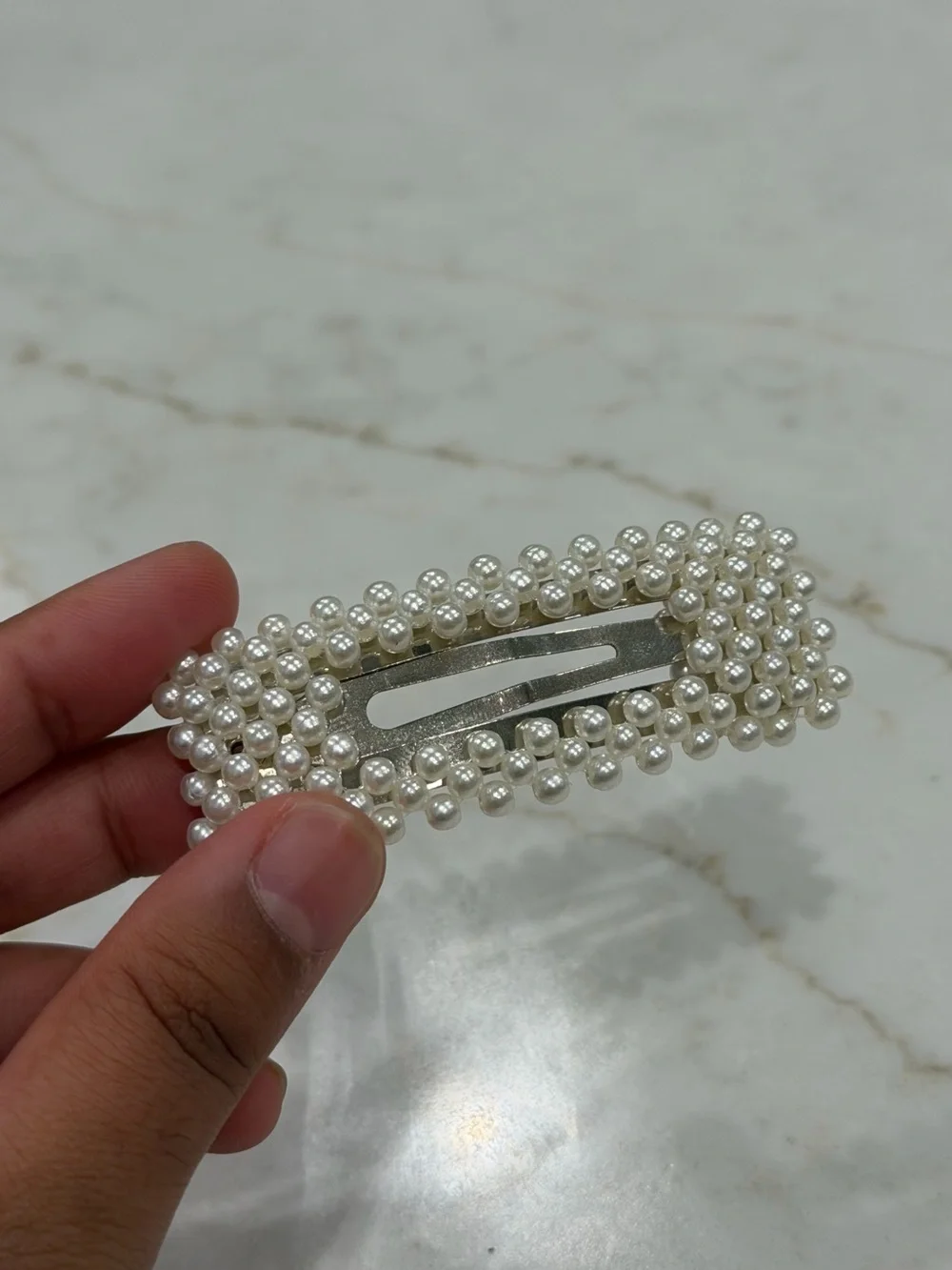Large Pearl Beaded Rectangle Hair Clip Chic Statement Barrette
